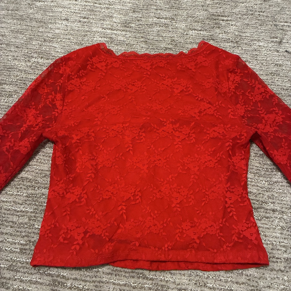 Women Floral Lace Long Sleeve Boat Neck Top Red